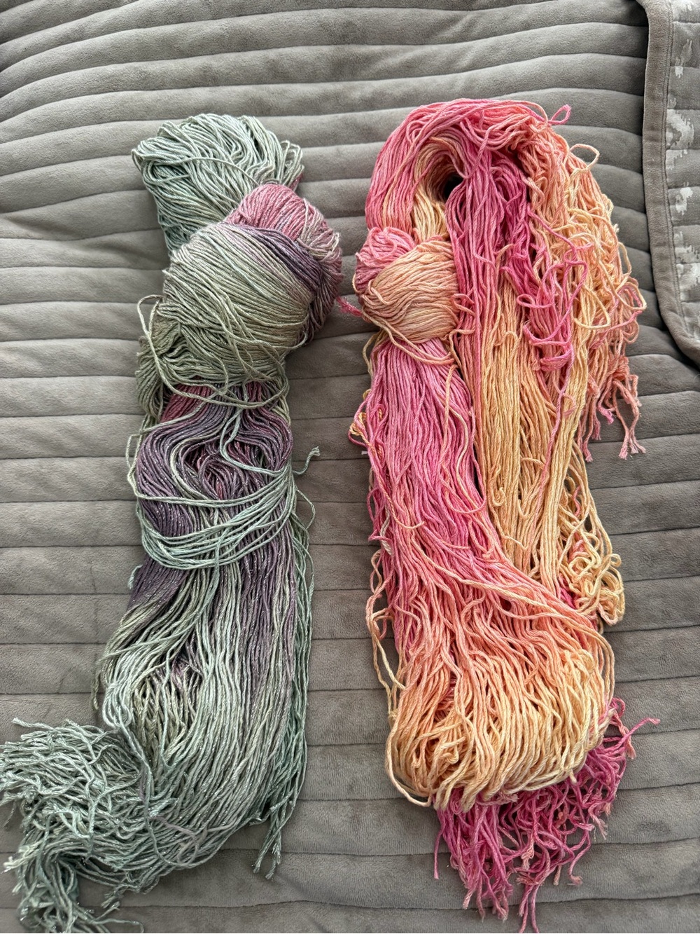 Blue heron strand bundles Hand-Dyed Pink & Green Yarn